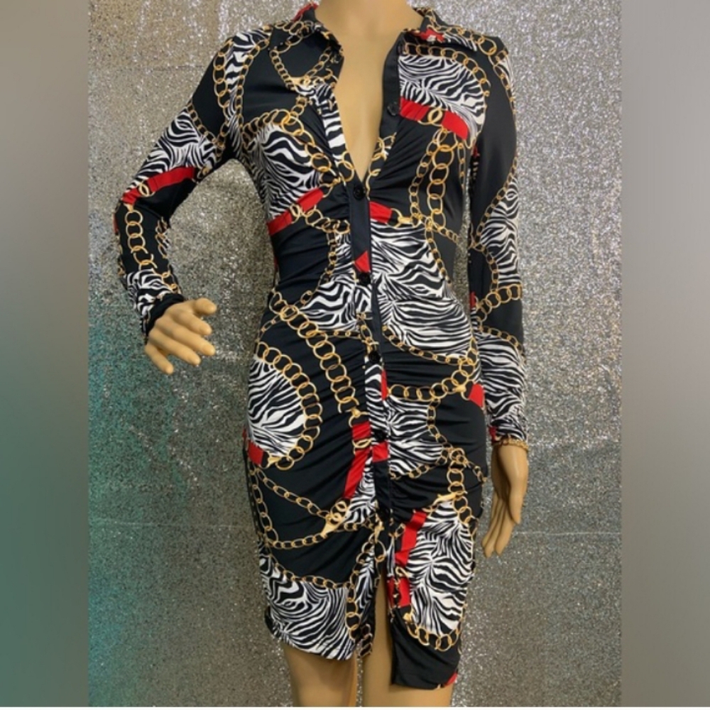 Absolutely It Black/Red Chain & Zebra Print Dress NWOT Sz S